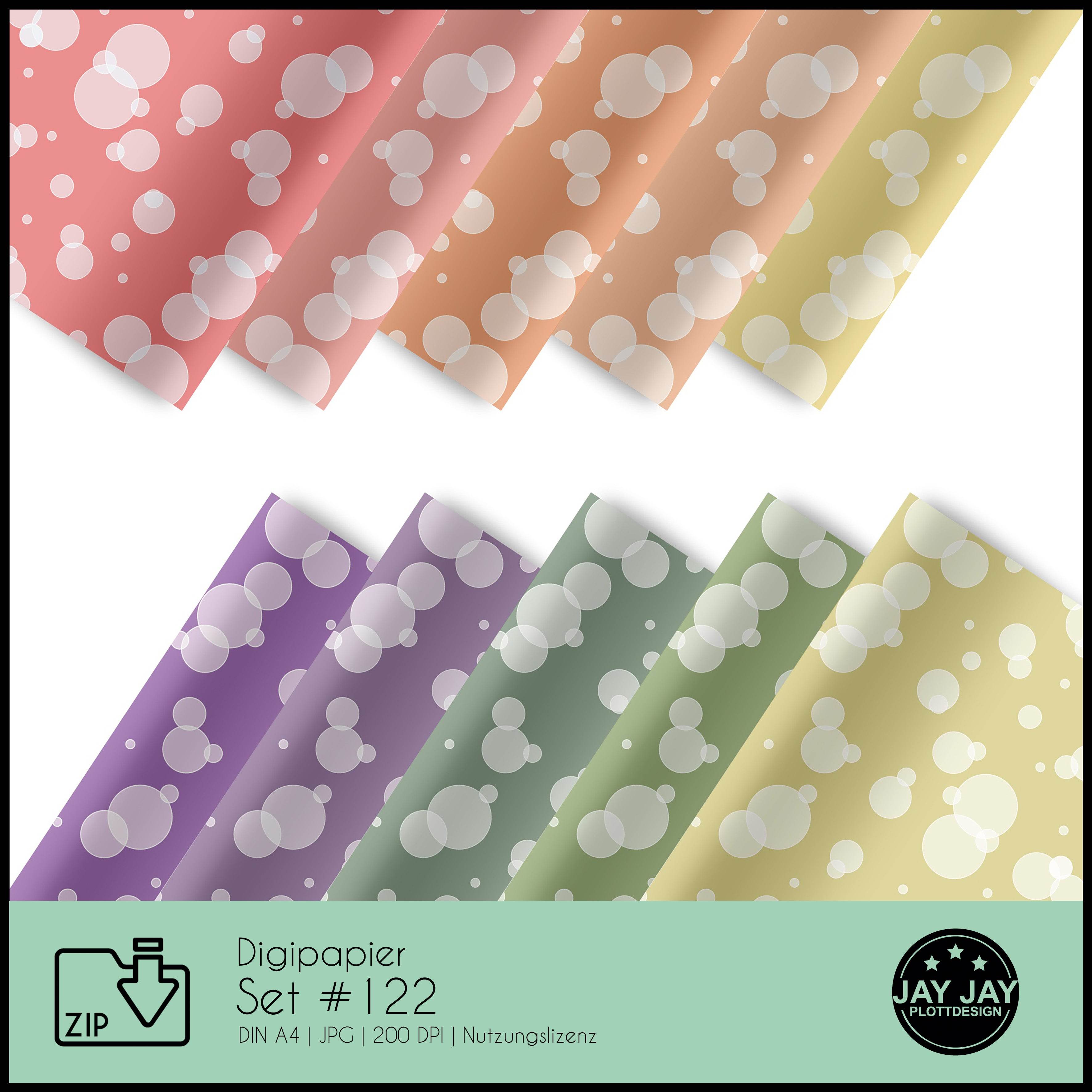 Digipapier-Set #122 (Bubbles, rot, orange, gelb, grün, lila) zum drucken, sublimieren und basteln - Sewando