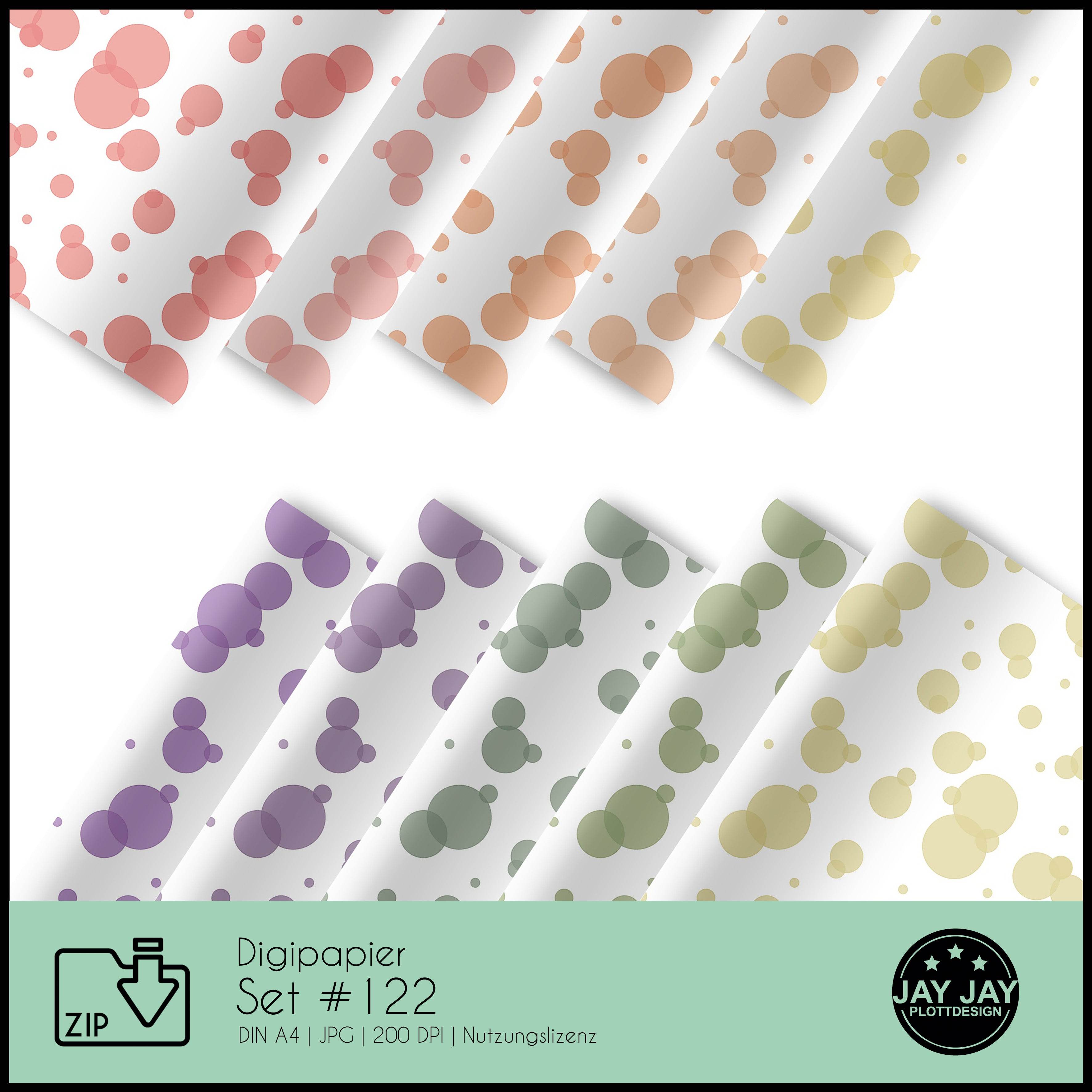 Digipapier-Set #122 (Bubbles, rot, orange, gelb, grün, lila) zum drucken, sublimieren und basteln - Sewando