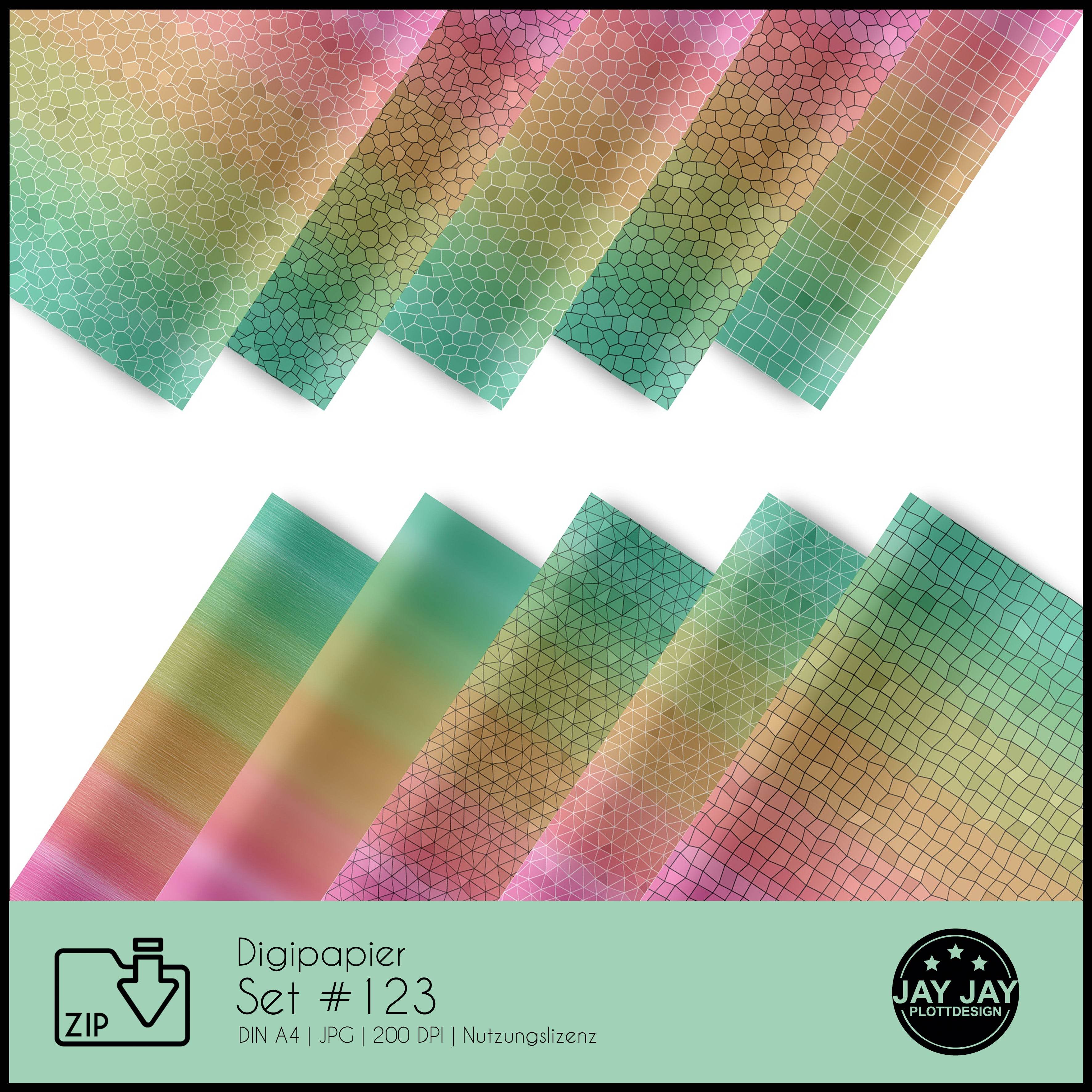 Digipapier-Set #123 (grün, gelb, orange, pink) zum drucken, sublimieren und basteln - Sewando