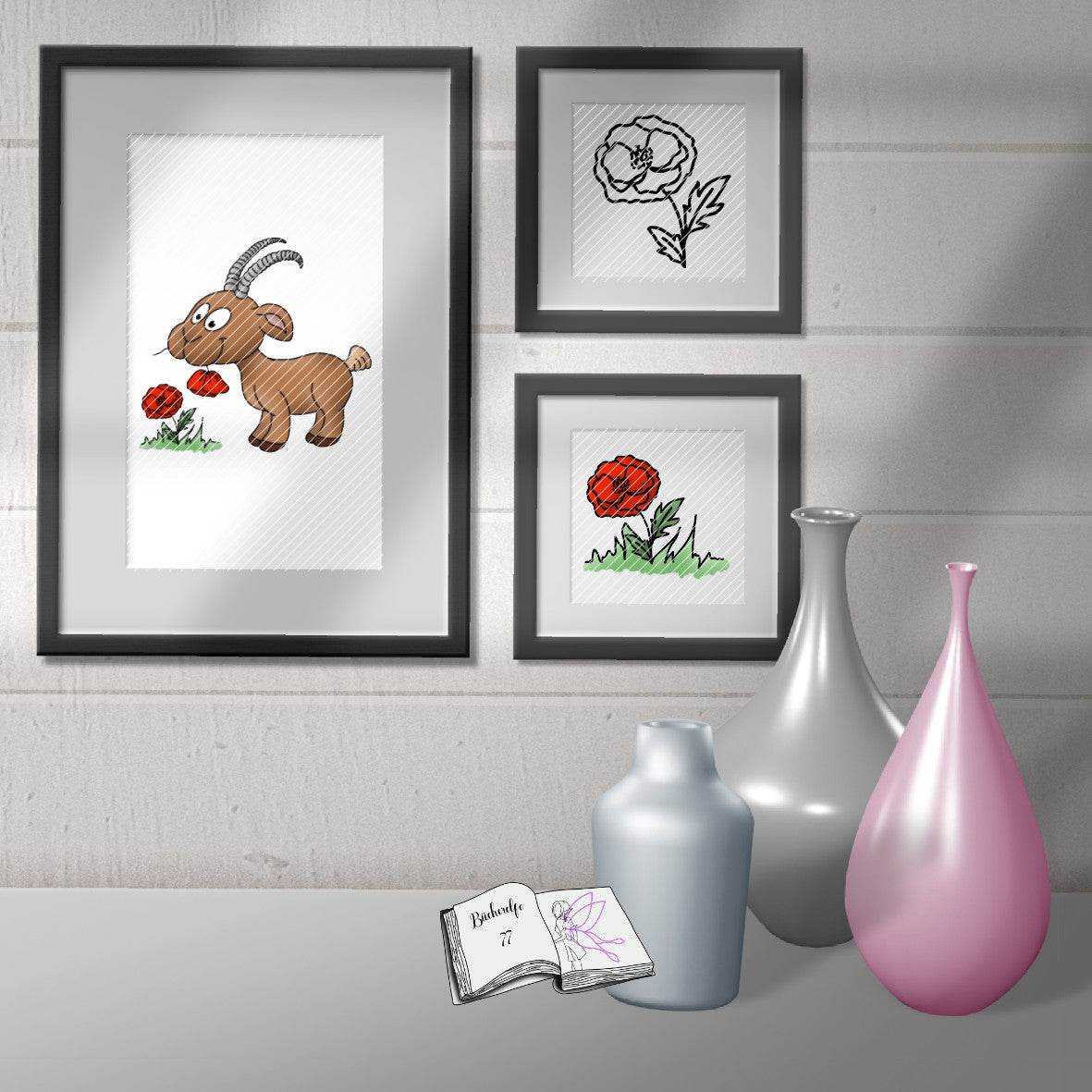 Plotterdatei Steinbock mit Mohn Sublimation, Digistamp, Digipaper ! - Sewando