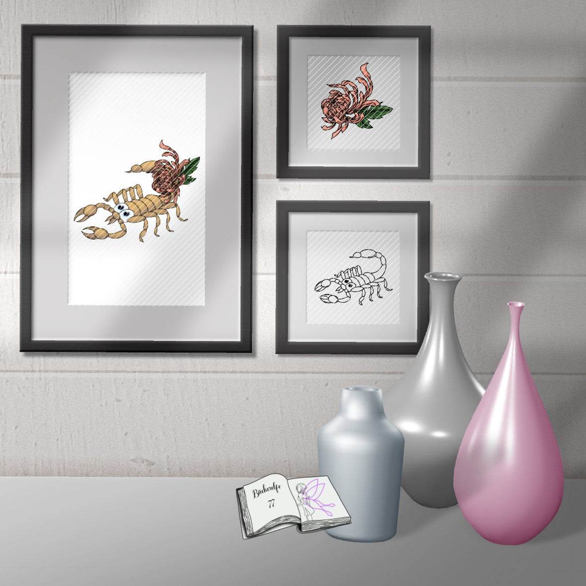 Plotterdatei Skorpion mit Chrysantheme Sublimation, Digistamp, Digipaper ! - Sewando