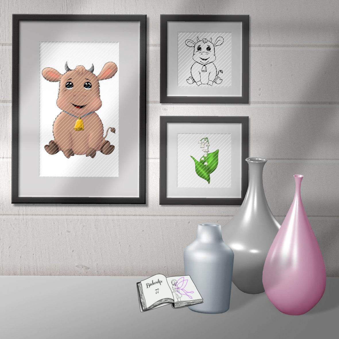 Plotterdatei Stier Hugo mit Maiglöckchen Sublimation, Digistamp, Digipaper ! - Sewando