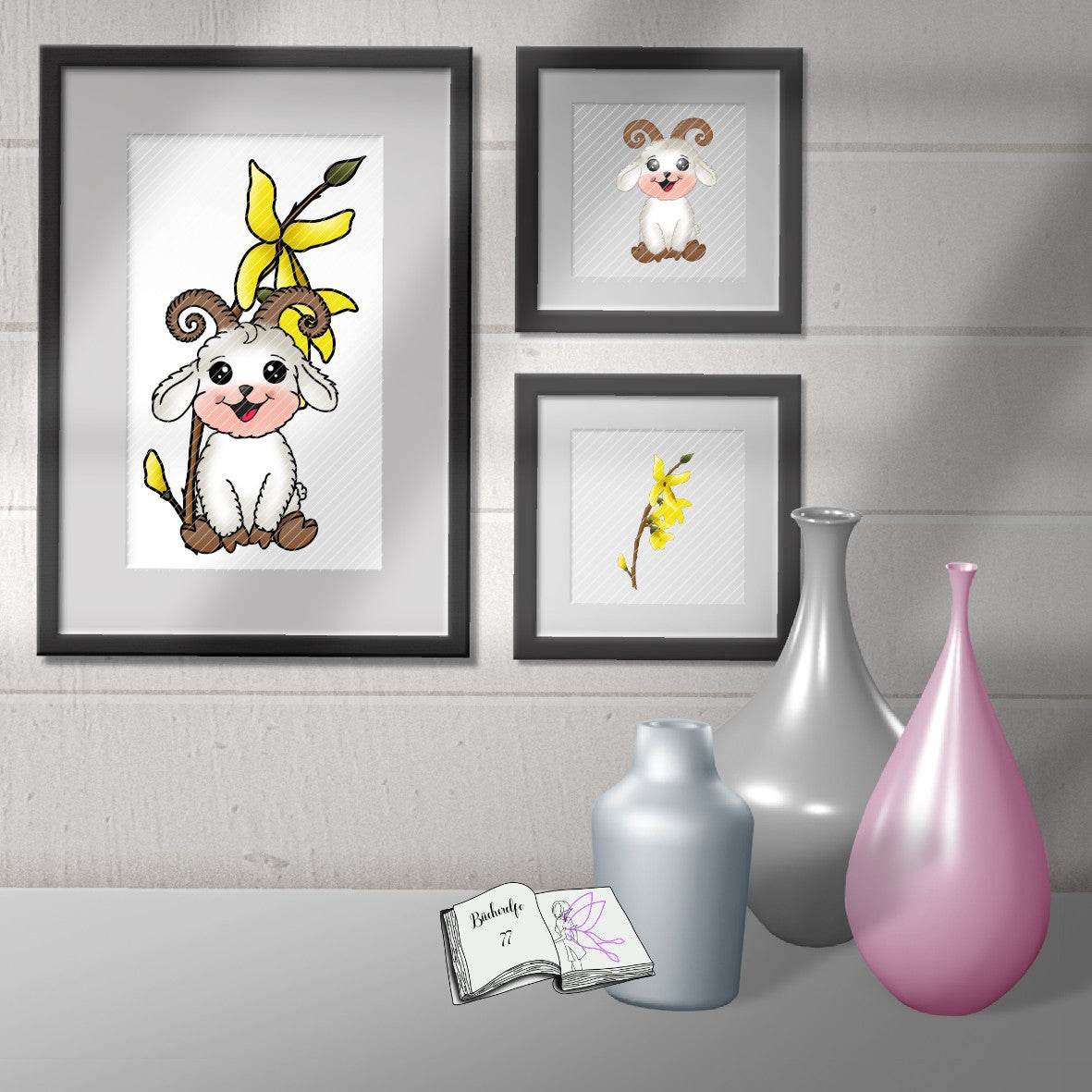 Plotterdatei Widder Willi mit Forsythie Sublimation, Digistamp, Digipaper ! - Sewando