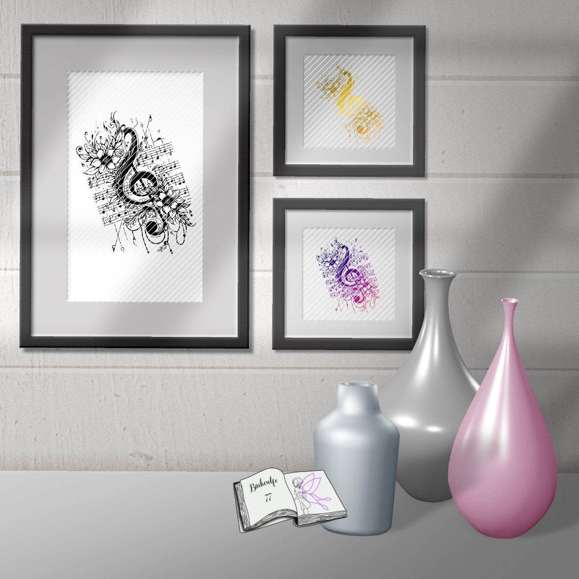 Digiset Blumen Notenschlüssel, Digistamp, Digipaper, Sublimation, Druck - Sewando