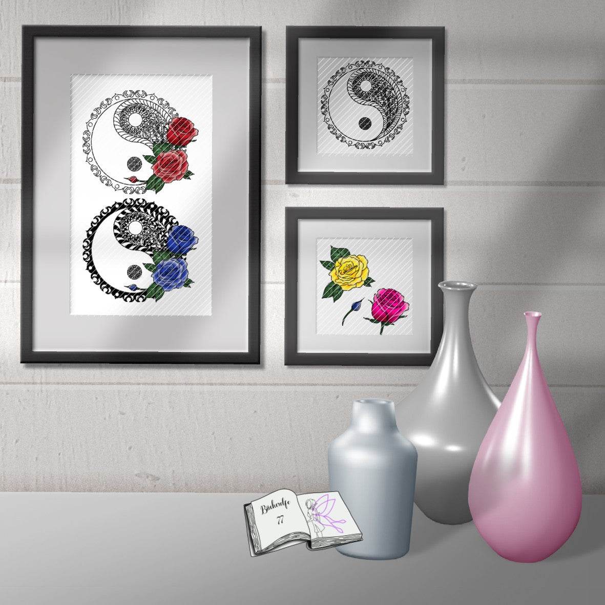 Plotterdatei Yin und Yang mit Rosen Sublimation, Digistamp, Digipaper ! - Sewando