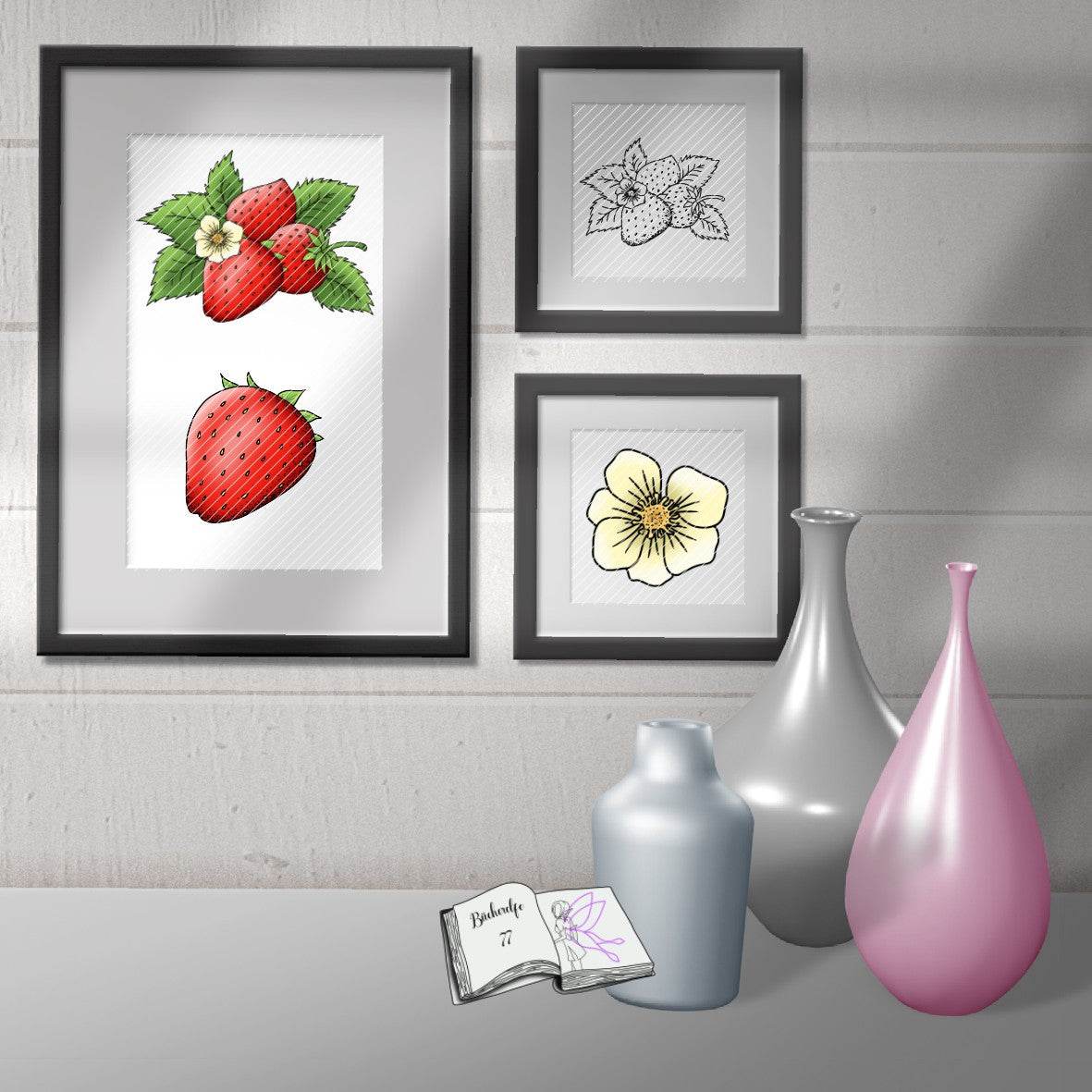 Digiset Erdbeere, Digistamp, Digipaper, Plotterdatei, Sublimation, Druck - Sewando