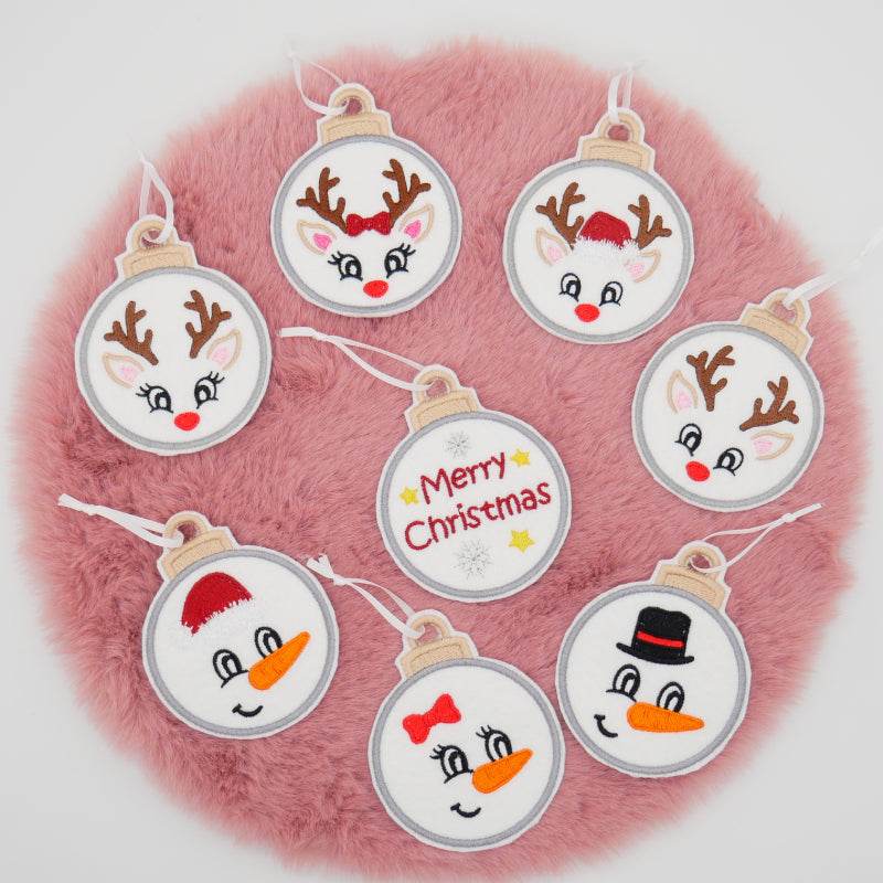 Stickdatei Set ITH Christbaumkugeln Rentier & Schneemann 10x10cm - Sewando
