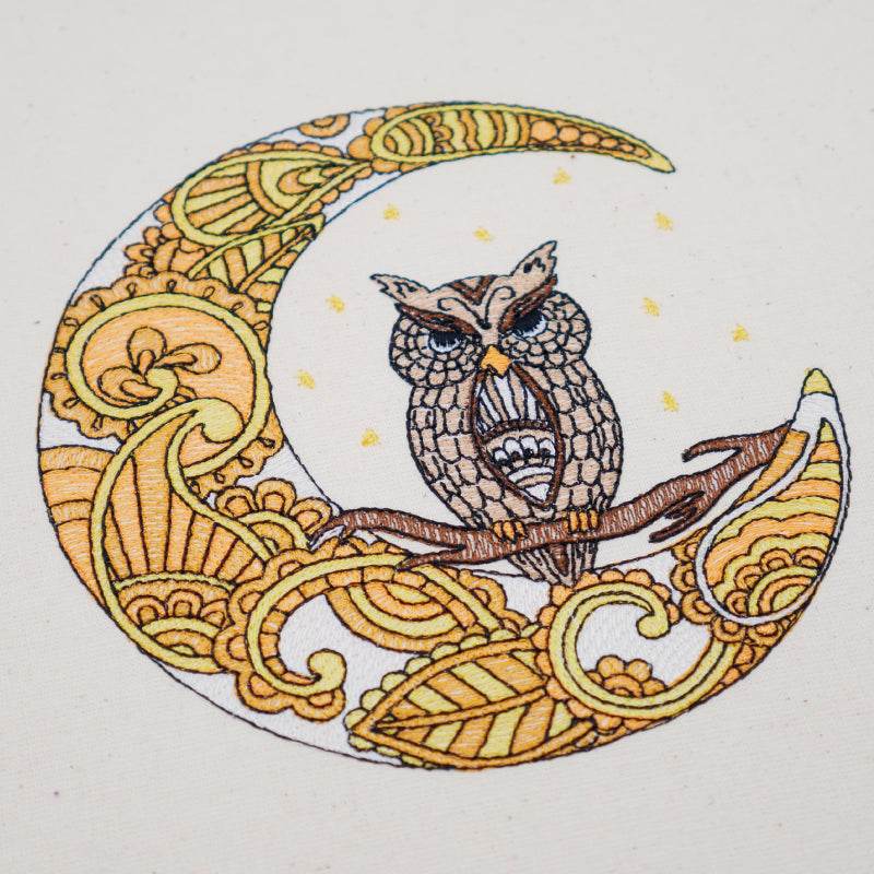Stickdatei Magic Owl - magische Eule mit Mond im Mandalastyle - Sewando
