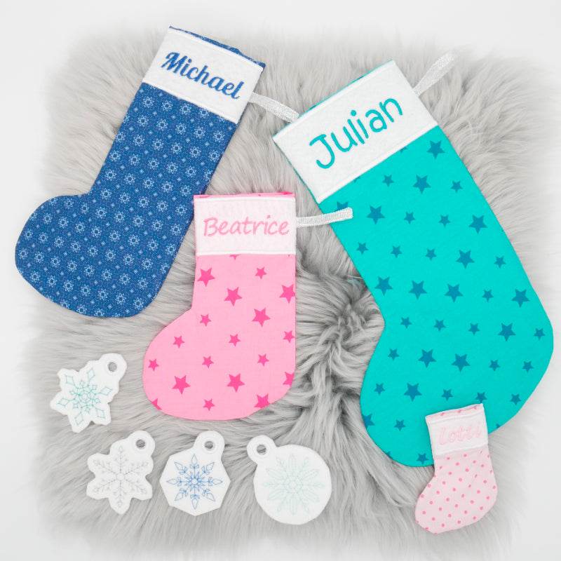 Stickdatei ITH Stiefel Nikolausstiefel Adventskalender Geschenkanhänger Schneeflocke - Sewando