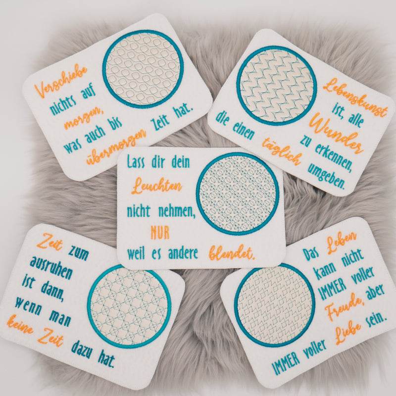Stickdatei Set ITH Mugrugs mit Sprüchen Selbstliebe Selbstfürsorge Motivation - Sewando