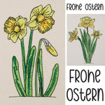 Stickdatei Set Osterglocken 2 Designs & Schhriftzug Frohe Ostern - Sewando