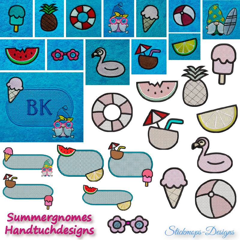 Stickdatei Set Summergnomes Handtuchmotive für den Sommer - Sewando