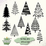 Weihnachtsbaum Plotterdateien - 10 Tannenbaum Motive als SVG, PNG, EPS & DXF - Sewando