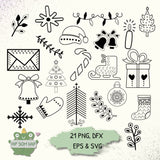 Weihnachts-Doodle Plotterdateien - 21 Motive als SVG, PNG, EPS & DXF für Cricut & Silhouette - Sewando