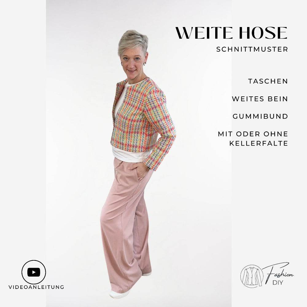 Weite Hose mit oder ohne Kellerfalte und Gummibund in S-XL - Sewando