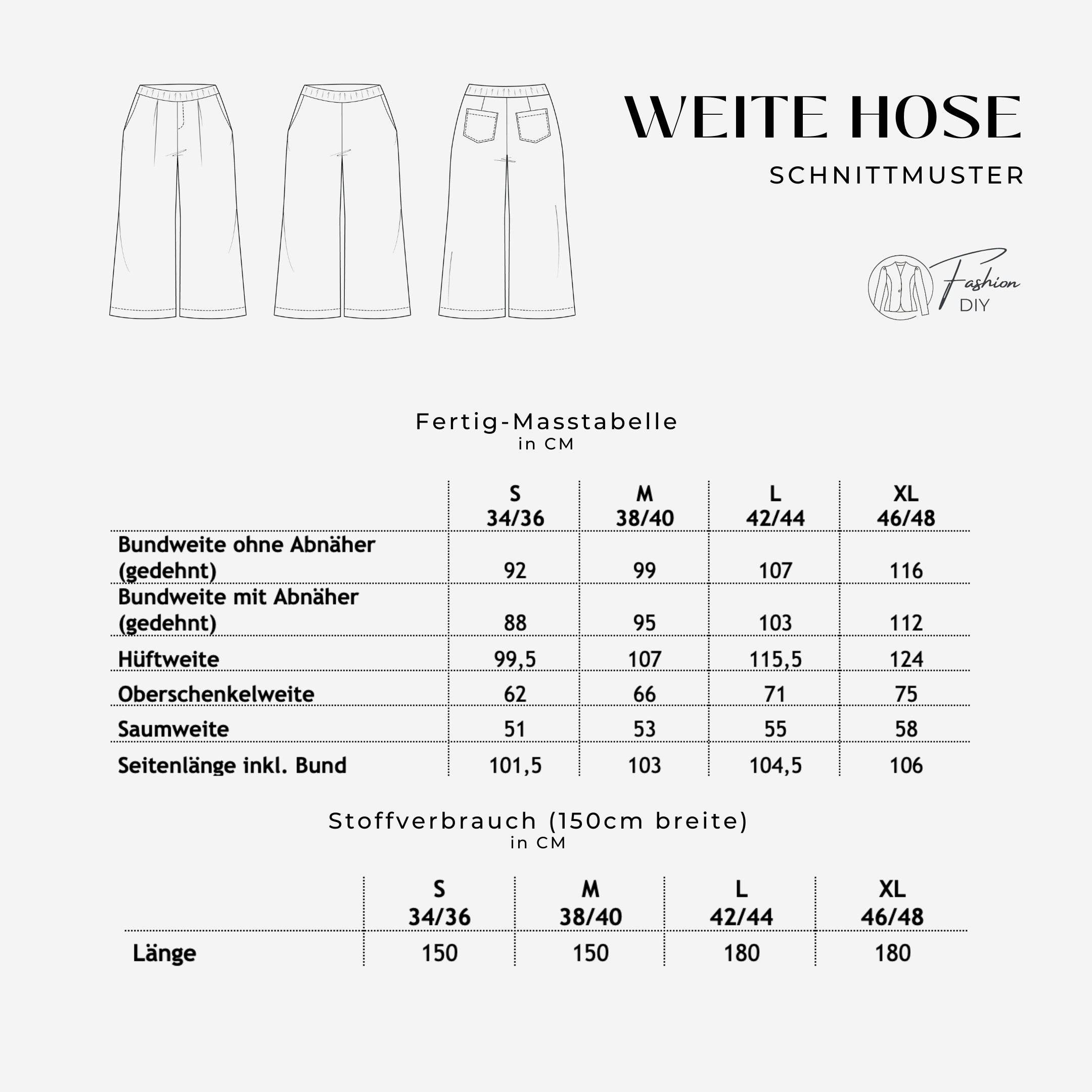Weite Hose mit oder ohne Kellerfalte und Gummibund in S-XL - Sewando