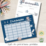 Stundenplan & Wochenplan für Kinder – PDF-Vorlage im Weltraum-Design zum Ausdrucken - Sewando