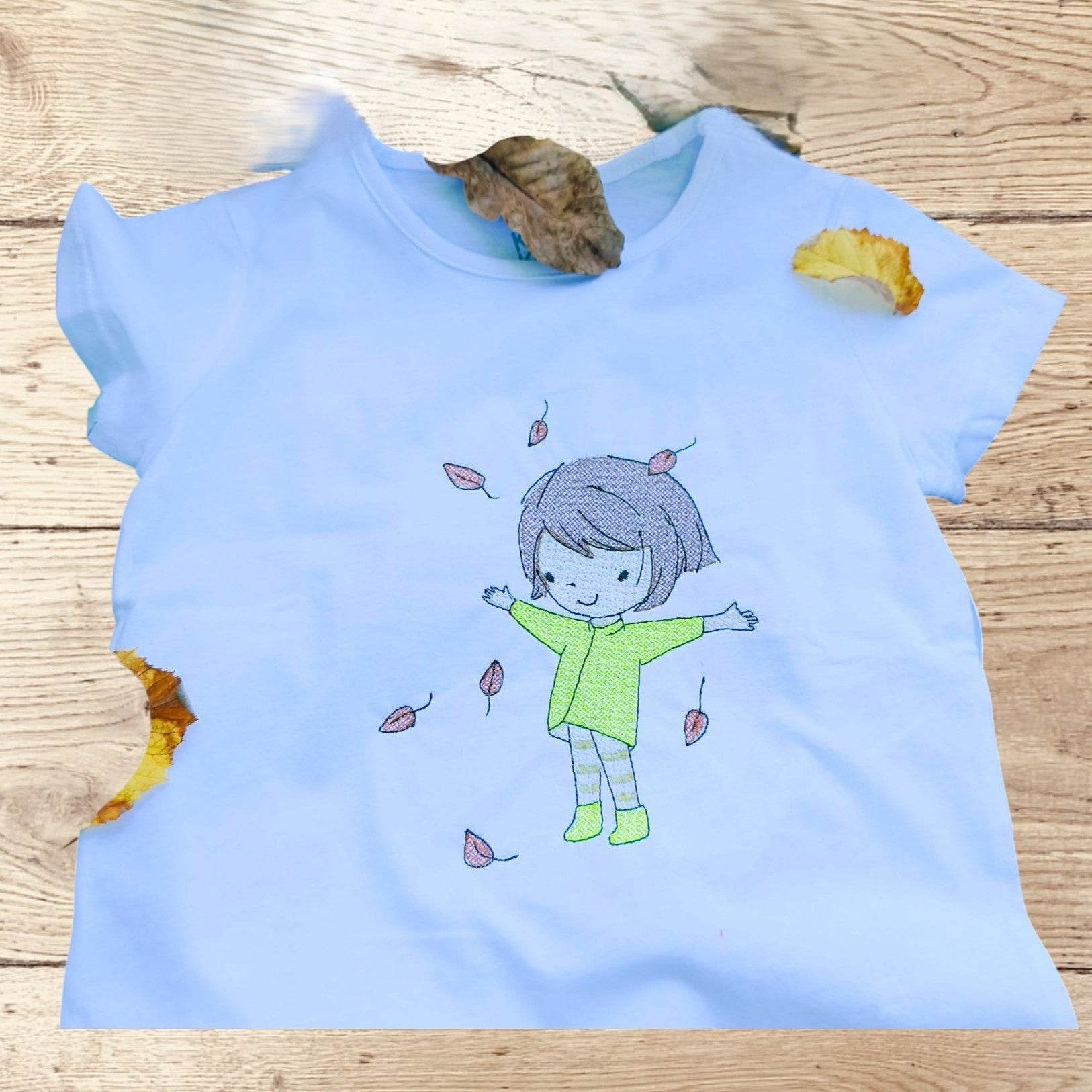 Stickdatei Herbst Mädchen mit Blätter Set 2559 - Sewando