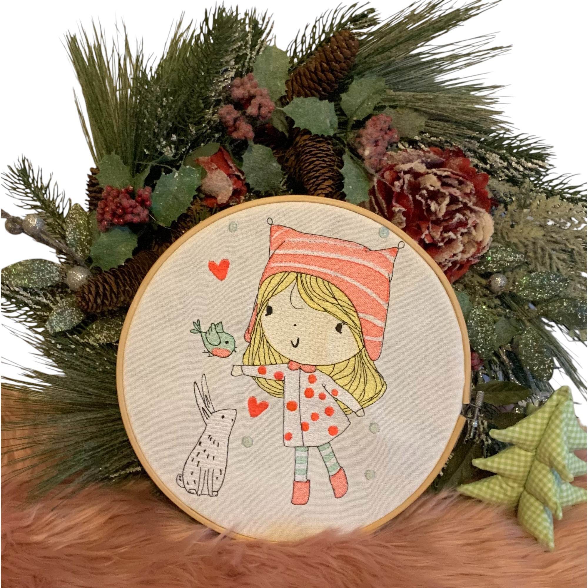 Stickdatei Winter Cute Girl mit Hase Set 985 - Sewando
