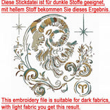 Stickdatei Sternzeichen Widder - realistisch - FÜR DUNKLE STOFFE - Sewando