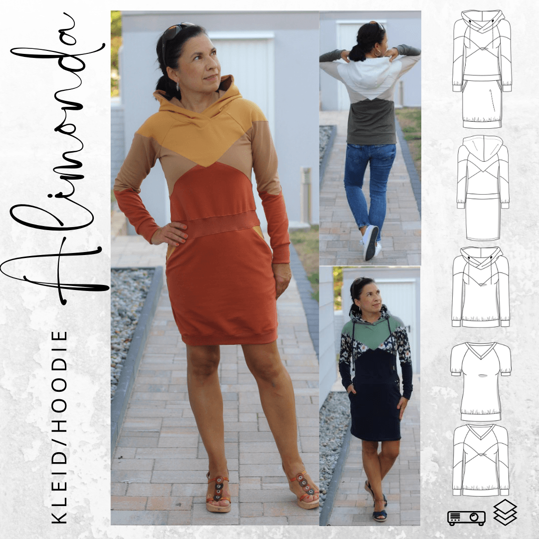 Schnittmuster Hoodie / Hoodiekleid ALIMONDA Gr. 34-54 : - Sewando
