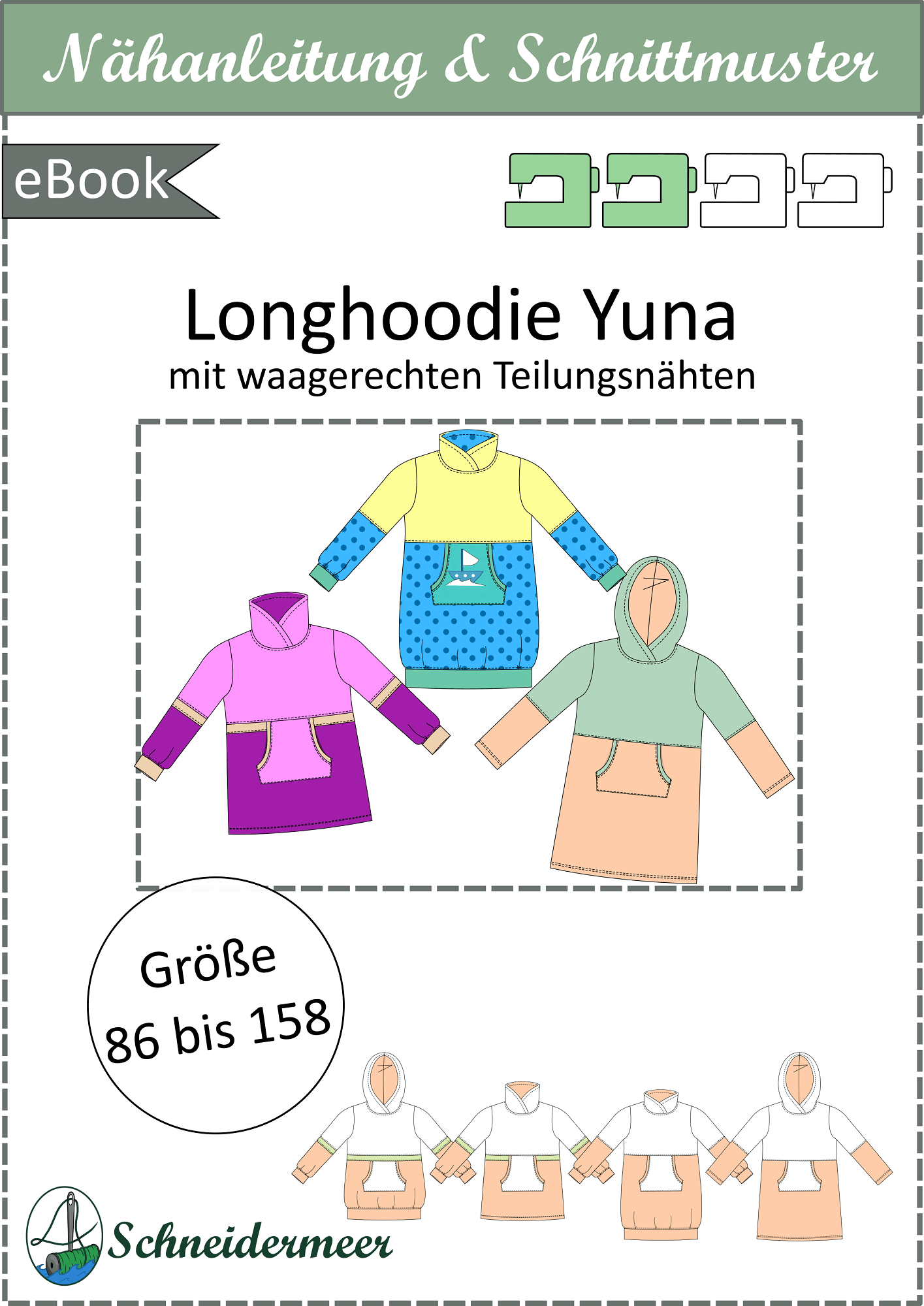 Yuna – Sweatkleid oder Longhoodie mit Teilungsnähten Gr. 86-158 - Sewando