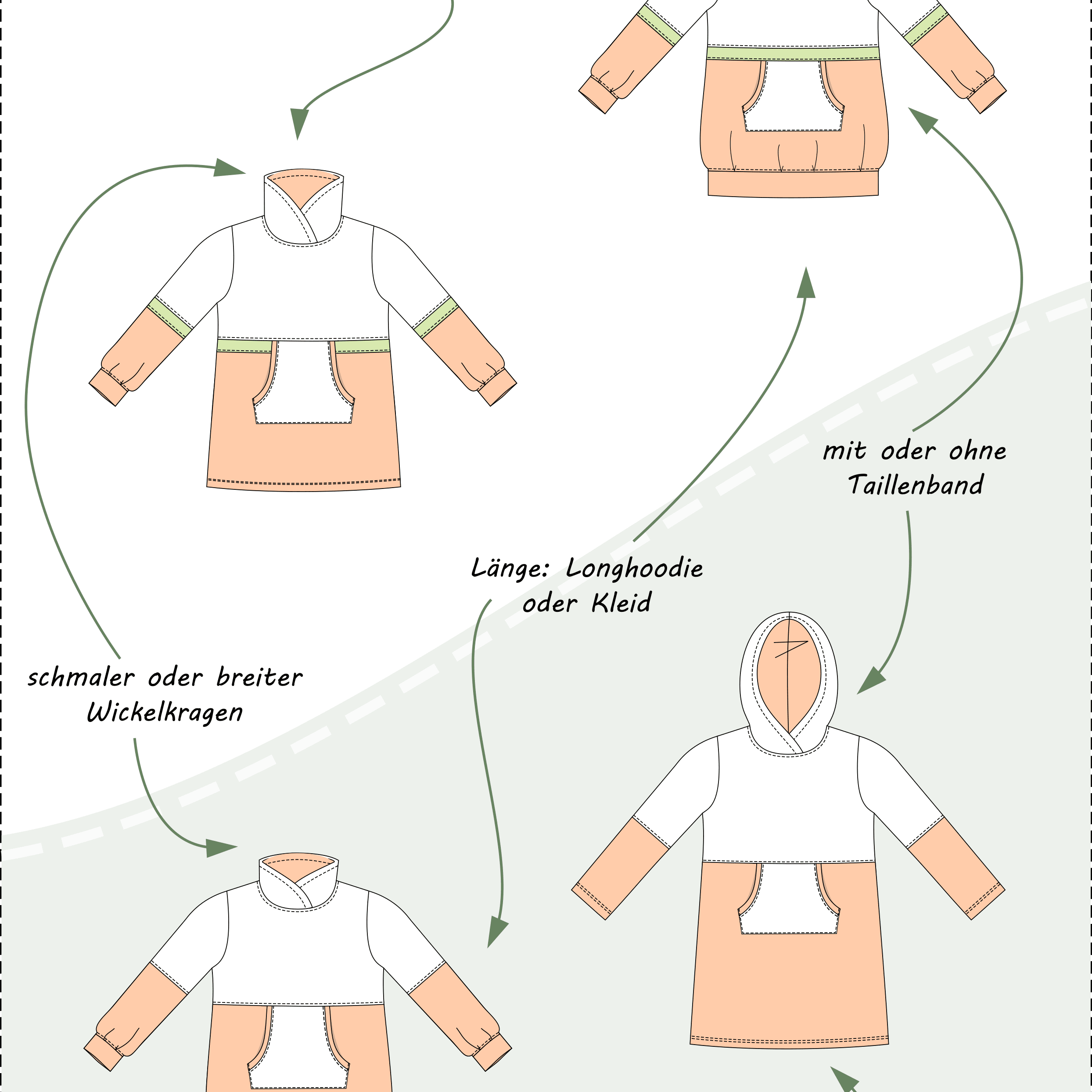 Schnittmuster Yuna – Sweatkleid oder Longhoodie mit Teilungsnähten Gr. 86-158 - Sewando