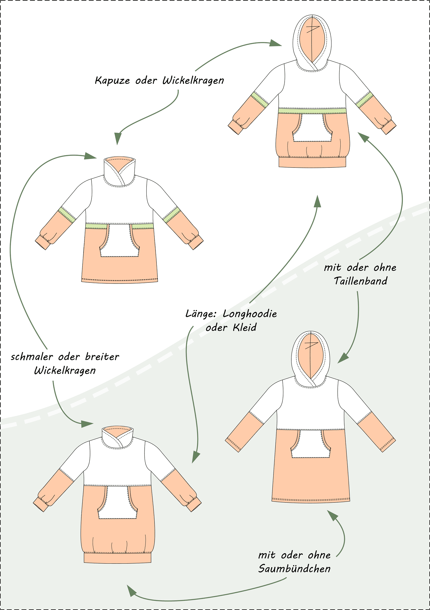 Yuna – Sweatkleid oder Longhoodie mit Teilungsnähten Gr. 86-158 - Sewando