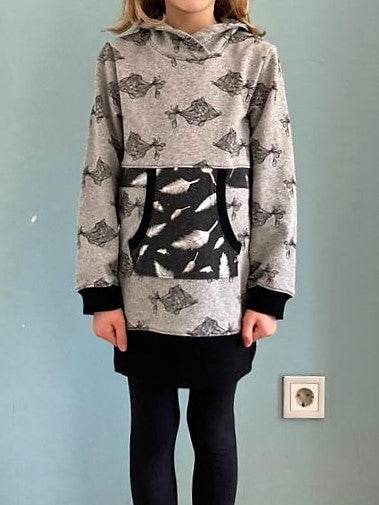 Yuna – Sweatkleid oder Longhoodie mit Teilungsnähten Gr. 86-158 - Sewando