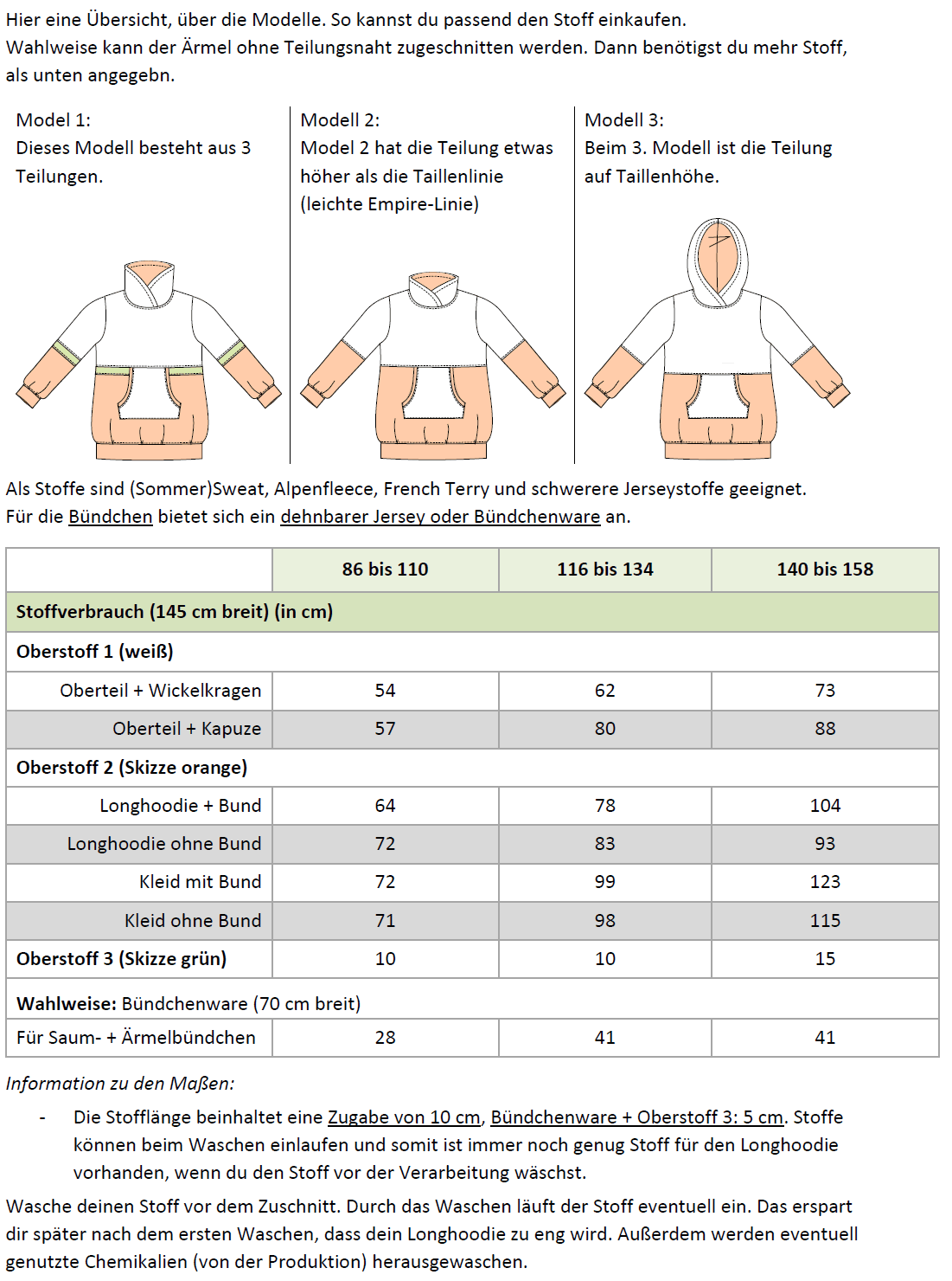 Yuna – Sweatkleid oder Longhoodie mit Teilungsnähten Gr. 86-158 - Sewando