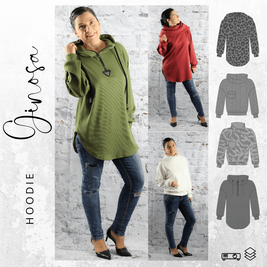 Schnittmuster Hoodie/ Pullover GINOSA Gr. 32-56 : - Sewando