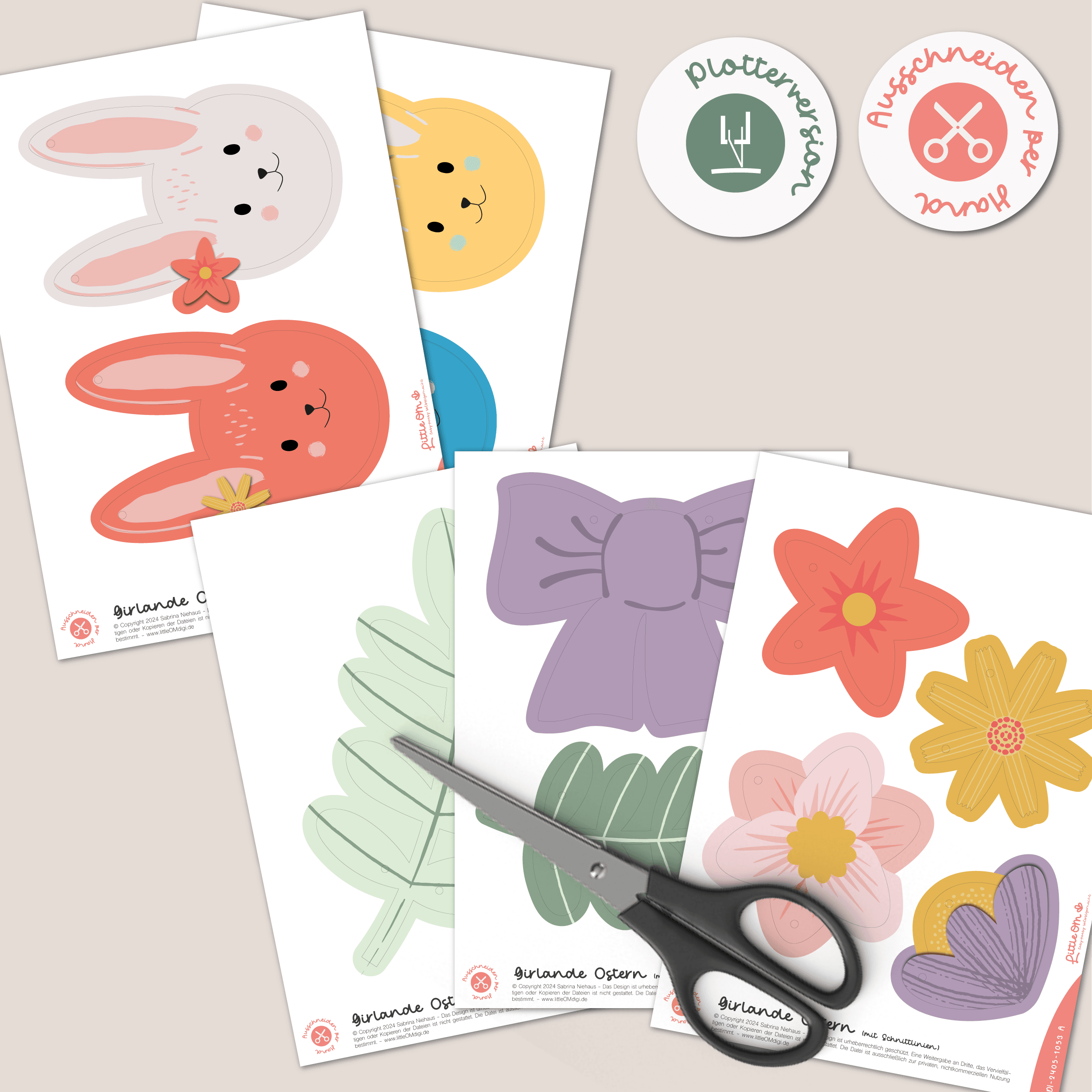 Girlande mit Ostermotiven - Osterdeko (Printable für Schere oder Plotter - Sewando